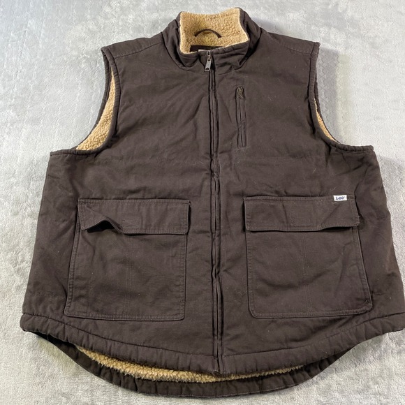 Lee Other - Lee Workwear Vest Mens XL Brown Sherpa Lined Padded Pockets Outdoor Western